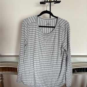 Talbots Light Gray Striped Long Sleeve Top